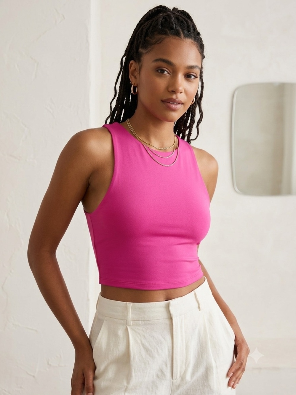 Sincerly Jules Hot Pink Cropped Tank Top, Women’s Size medium